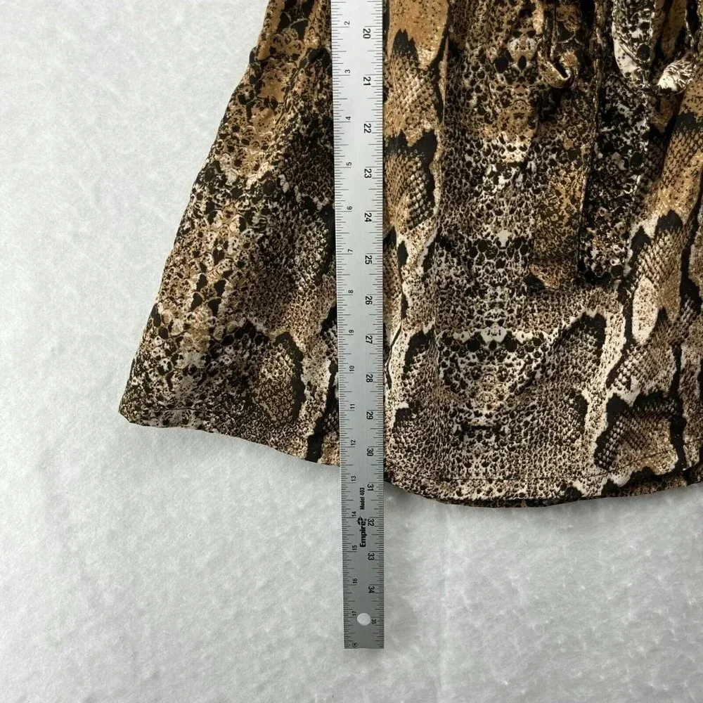 H&M Mini Dress Women's Sz 4 Brown Snake Print 3/4 Sleeve Scoop Neck Tie Waist - Picture 3 of 11